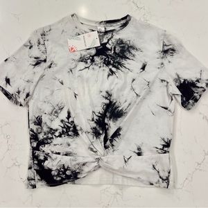 Black/White Tie-Die Shirt - With built in Knot at the Bottom